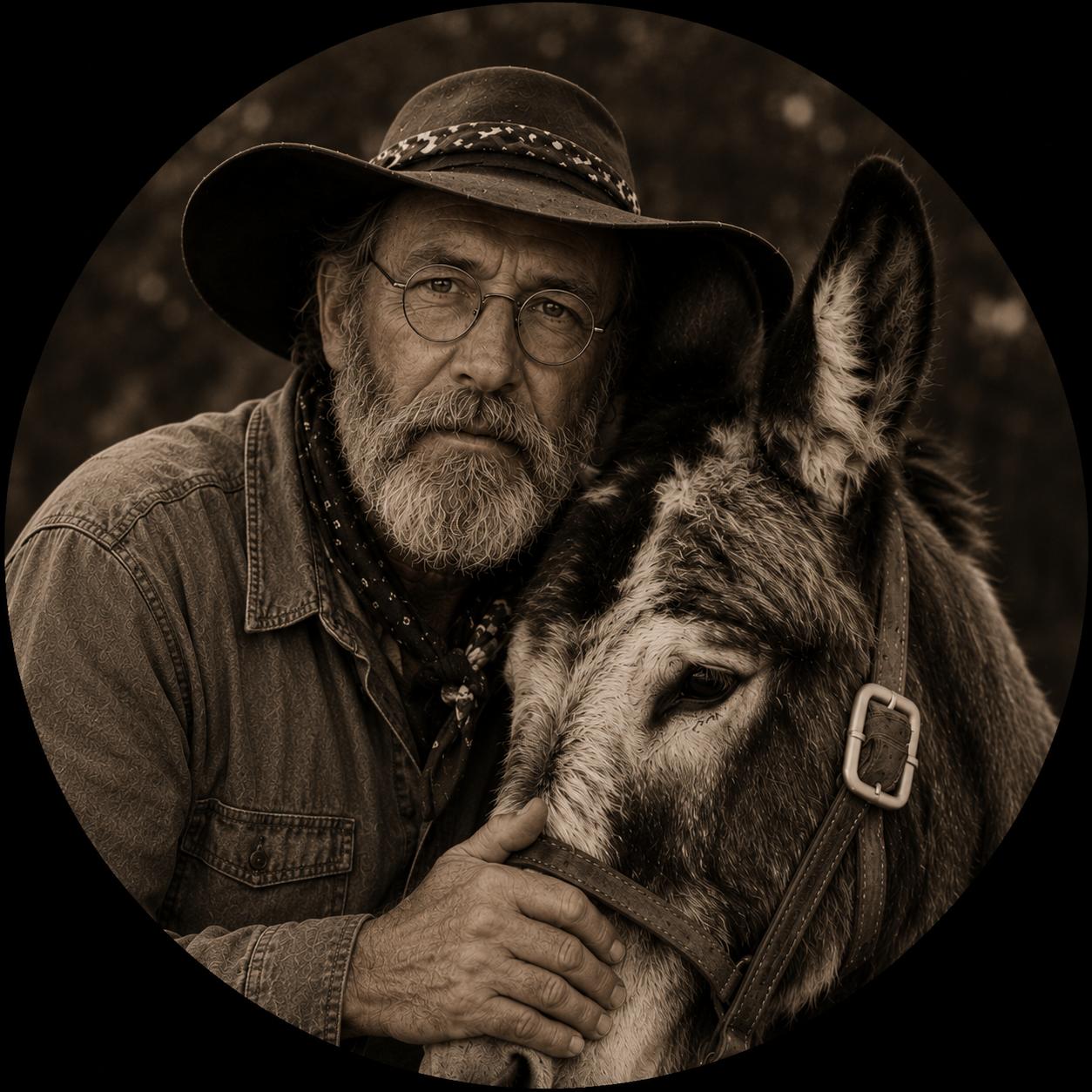 Howard West with one of his pack burros